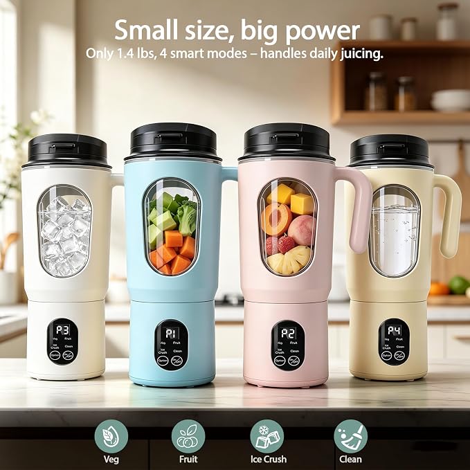 Personal Blender for Smoothies, 580ML USB-C Rechargeable | Portable Blender Cup, 12-Blade Smoothie Maker with Travel Lid, Handle & LED Display for Gym, Office, Travel and Outdoor