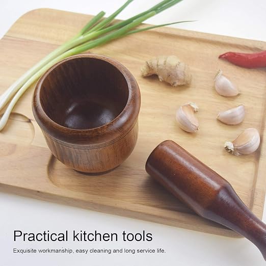 Mortar and Pestle Set, Wood Grinder Bowl Mortar and Spice Grinder Garlic Herb Spice Mixing Grinder Wooden Grinding Bowl for Kitchen Bowl Smashing Tools