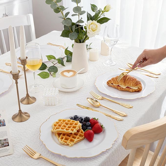 300 Pieces Gold Plastic Silverware Disposable - Heavy Duty Plastic Cutlery - Gold Silverware Sets Includes 100 Forks, 100 Spoons, 100 Knives for Baby Shower/Wedding/Birthday/Party