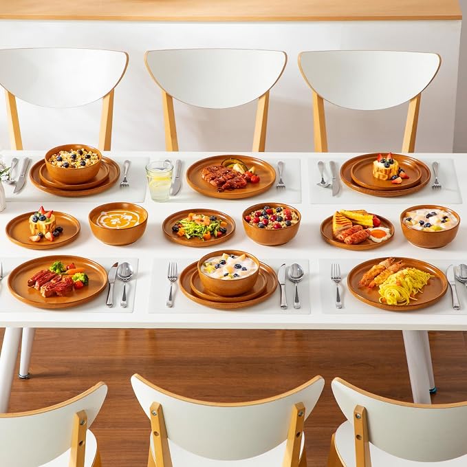 vancasso ZERMATT 18 Pieces Stoneware Dinnerware, Plates and Bowls Set for 6 | Dinnerware Set for 6 in Caramel Yellow Reactive Glaze Stoneware, Plates and Bowls, Microwave and Dishwasher Safe