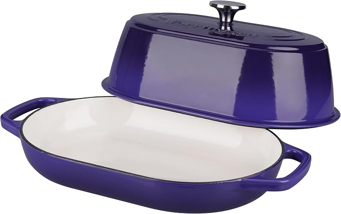 Enameled Cast Iron Dutch Oven Pot with Dome Lid, Oval Bread Oven for Homemade Sourdough Bread Baking, Oven Safe up to 500°F, 6 Quart, Purple