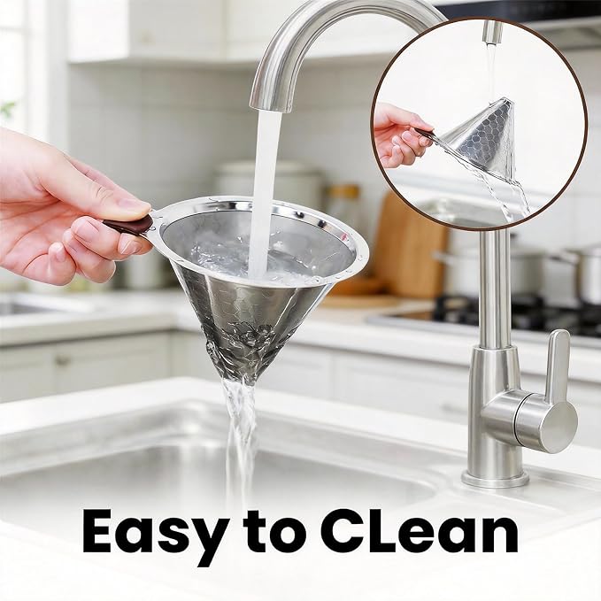 Reusable Stainless Steel Pour Over Coffee Dripper, Paperless V60 Filter | 800 mesh fine layer, 304 food-grade metal, eco budget friendly, fits Chemex & mugs, ideal for home, office & camping, 1-4 cup