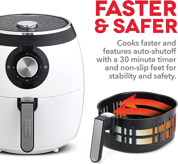 Dash Deluxe Air Fryer - Adjustable Temperature Control & Auto Shut-Off Feature - AirCrisp® Technology - Spacious Nonstick Basket - 1700 Watt - 6 Quarts - White