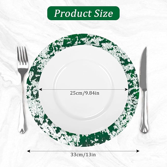 comfoyar Disposable Green Placemats Set of 50, Metallic Round 13 Inch Foil Mesh Pressed Doilies Place Mats, Table Mats for Dining Party Weddings Birthday Holiday Kitchen Home, Tableware Decoration