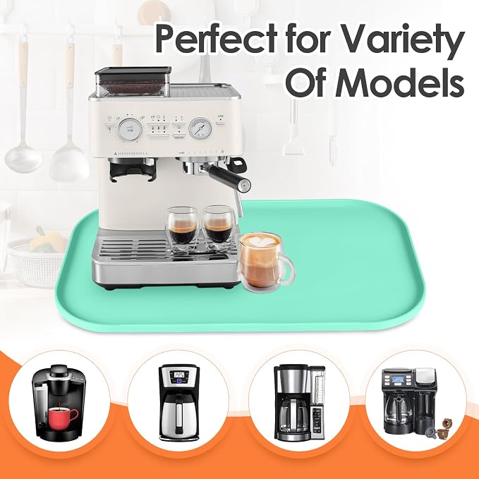 Silicone Coffee Maker Mat with Lip for Countertops, 24'' x 16'', Mint Green | Multi leak-proof coffee tray for countertop, non-slip silicone mat fits most coffee makers & espresso machines, wipe-clean