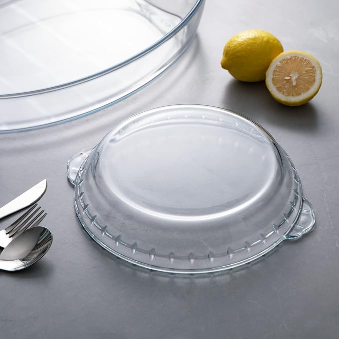 Sweejar Glass Pie Pan for Baking(2 pack), 9.5 Inches Round Baking Dish for Dinner, Non-Stick Pie Plate with Soft Wave Edge for Apple Pie, Pumpkin Pie, Pot Pies