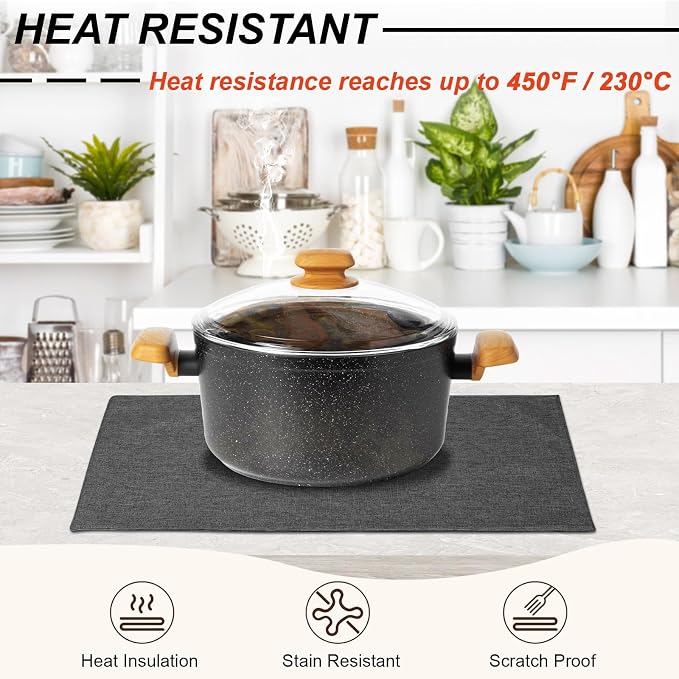 Cloth Placemats Set of 6, Cotton Linen Blend Place Mats, Dark Gray | Machine Washable, Double Layered, Heat Resistant, Fabric Dining Table Mats for Kitchen, Indoor & Outdoor, 13" x 19"