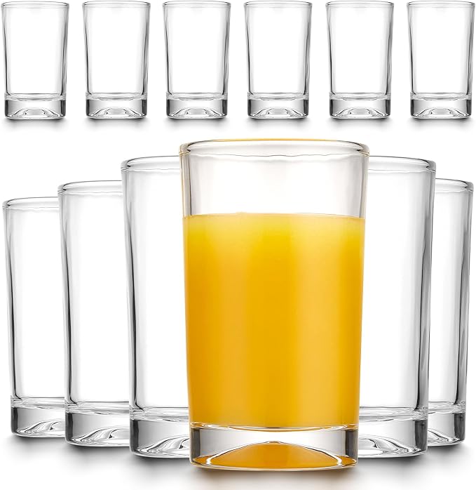 Mfacoy Small Juice Glasses Set of 6, 5.5-ounce Glass Cups, Heavy Base Small Drinking Glass Set, Clear Cups, Thick and Durable Shot Glasses, Drinking Glasses for Juice and Milk (Full Size - 5.5 Ounce)