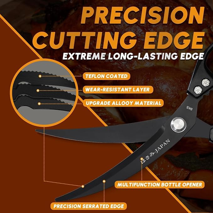Huusk Kitchen Scissors for Food, Heavy Duty Kitchen Shears Set all Purpose | Stainless Steel Sharp Cooking Scissors for Meat, Fish, Chicken Bones, Turkey, Comfortable Handles, Gifts for Women