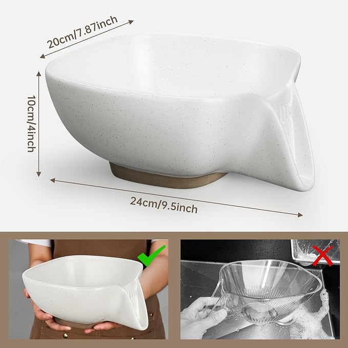 NiHome Ceramic Food Strainer with Integrated Drain Spout, Large Capacity Colander for Vegetables, Fruits, Pasta & More, Heat-Resistant, Crack-Proof, Easy to Clean, Dishwasher-Safe (Speckled White)
