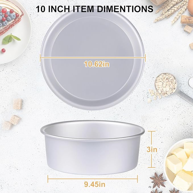 10 x 3 inch Aluminum Round Cake Pan Set of 3, Baking Pans for Layer Cakes, Heavy Duty Non-Stick, Evenly Baking Big Molds for Home Kitchen, Birthday - Tapered Sides