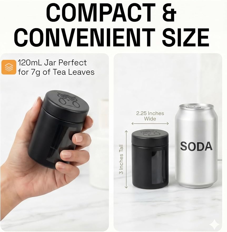 Treehouse Smell Proof Containers (120mL), Jars with Airtight Lids for Herbs, Spices, Coffee and Tea, Air Tight Glass Storage Jars with UV Protection Glass, (Set of 2) (Matte Black)