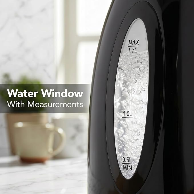 OVENTE 1.7L Electric Kettle with 1100W Fast Boiling Water, Black KP72B | Best For Coffee or Tea, BPA-Free, Water Level Gauge, Auto Shut-Off, Indicator Light, Boil-Dry Protection & Removable Filter