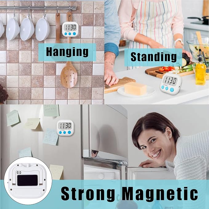6 Pack Digital Kitchen Timers for Cooking Magnetic Timer for Cooking Loud Alarm White