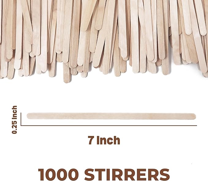 Birch Wood Coffee Stirrers, 7 Inch Round End Wooden Stir Sticks 1000 Pack