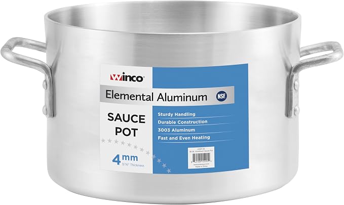 Winco 26 qt Elemental Aluminum Sauce Pot | Great for Sauces, Soups, Stocks and Batch Cooking