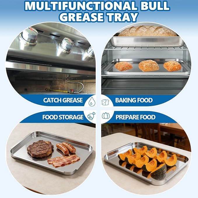 Grease Tray Replacement for Bull 30-Inch Grill Parts，Stainless Steel | 20 7/8″ x 15 5/8″. Fits Bull 30″ Grills – Angus, Outlaw, Lonestar. Rust-proof, Easy-Clean, Catches Grease & Food Drippings.
