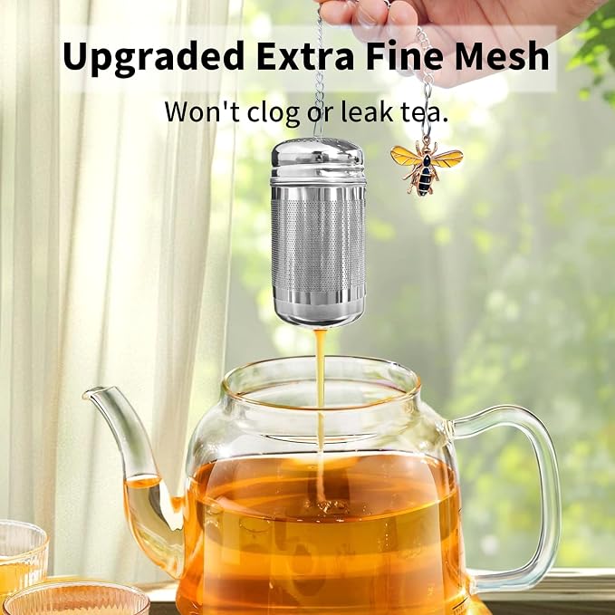 2 Pack Extra Fine Mesh Tea Infuser for Loose Leaf Tea Steeper | 304 Stainless Steel Tea Strainers & Filters for Loose Tea, Updated Slim Threaded Lid Tea Ball for Mug, Cup, Teapot, Kettle