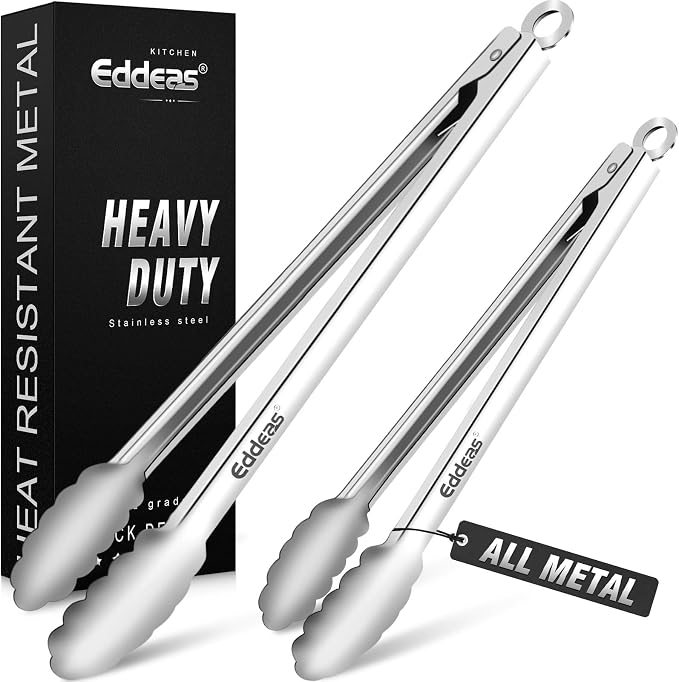 Grill Tongs UP TO 600°F Metal BBQ Tongs For Cooking 2PCS 12" 17 INCH | Heat Resistant 600 Degrees Stainless Steel Kitchen tongs, Metal Locking Tong for Cooking, Grilling, Outdoor Barbecue