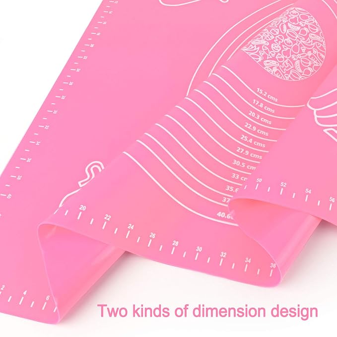 Silicone Pink 70x50cm Baking Mat Sheet Pastry Mat with Measurement, Non-Slip Pastry Rolling Mat, Non-Stick Dough Kneading Board Mat, Bread Fondant Mat, Cooking Bakeware Mat Table Placemat(Scraper)
