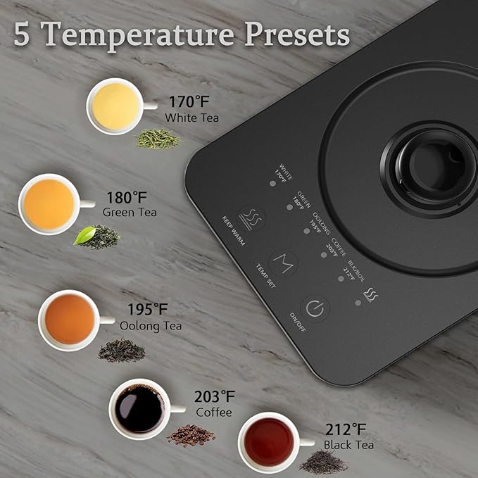Gooseneck Electric Kettle,Ulcreigo Electric Kettle Temperature Control Tea Kettles for Boiling Water with 5 Variable Presets,Hot Water Boiler Heater for Coffee,304 Stainless Steel Black Color