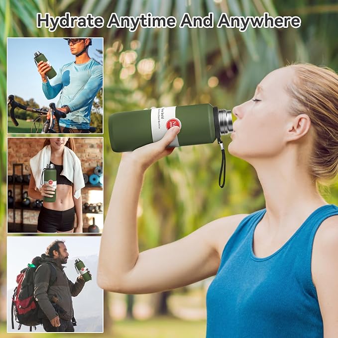 Stainless Steel Insulated Bottle, Vacuum Insulated Water Bottle, Hot Drinks Cold Drinks with Separate Tea Compartment, 24-Hrs Insulation Commute Travel (Green,50oz/1500ml)