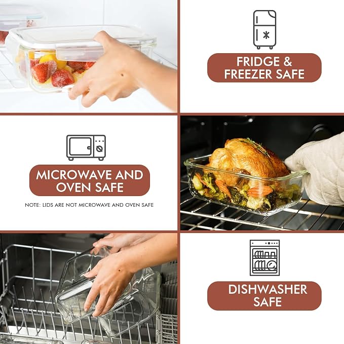 Razab 35 Pc Set Glass Food Storage Containers with Lids - Meal Prep Airtight Bento Boxes BPA-Free 100% Leak Proof (15 lids,15 glass & 5 Plastic Sauce/Dip Containers)