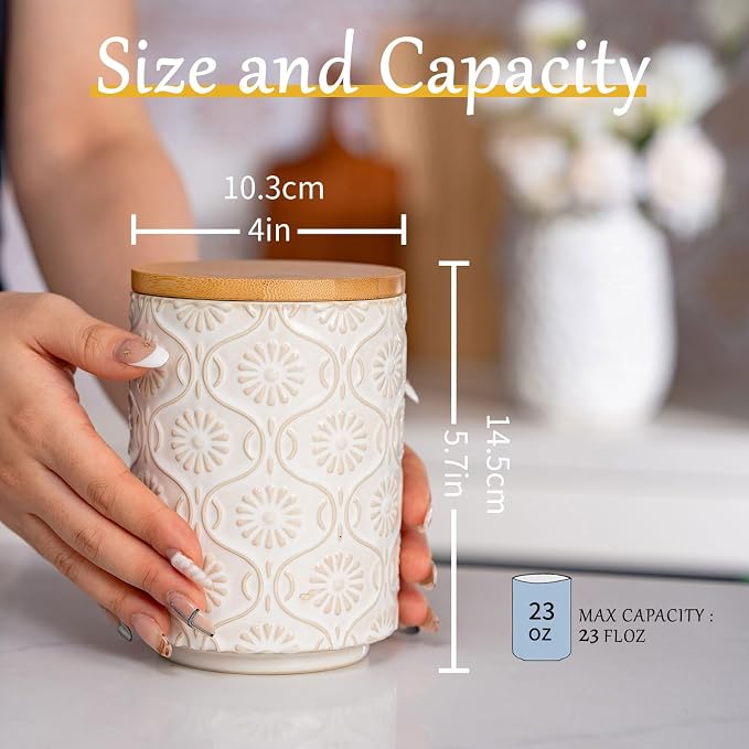 TEATALK Ceramic Canister with Airtight Lid, Perfect for Coffee, Sugar, Tea Storage, 23 Fl Oz, White