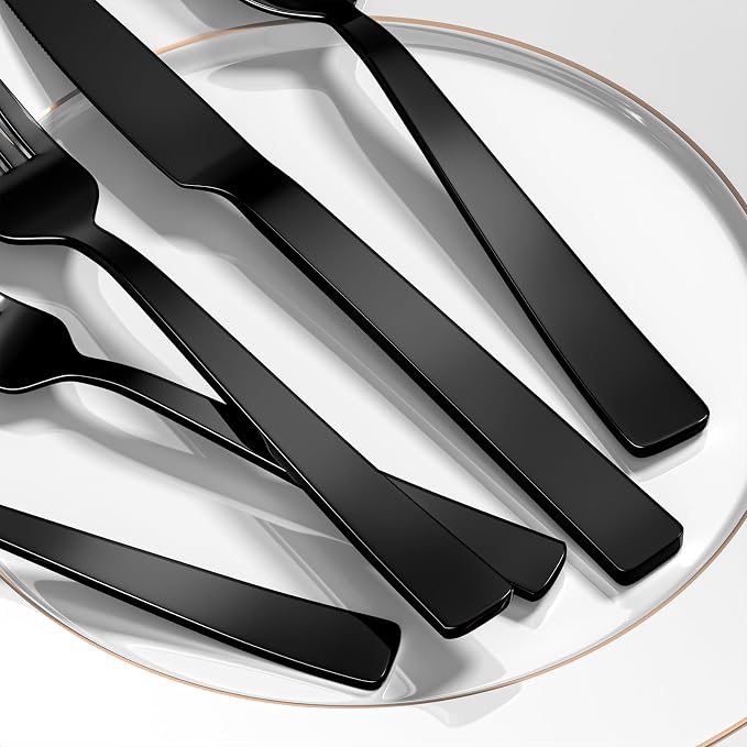 Yoehka 40 Pieces Black Silverware Set, Stainless Steel Flatware Set for 8 | Heavy Duty, Mirror Polished, Includes Knife/Spoon/Fork, For Home, Restaurant, Hotel, Dishwasher Safe