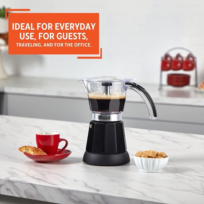 IMUSA 6 or 3 Cup Electric Espresso Maker with Cool-touch Handle, Black | Bare Cast Aluminum Finish, Detachable Cool-Touch Base, Ideal for Cuban Coffee, Perfect for Entertaining