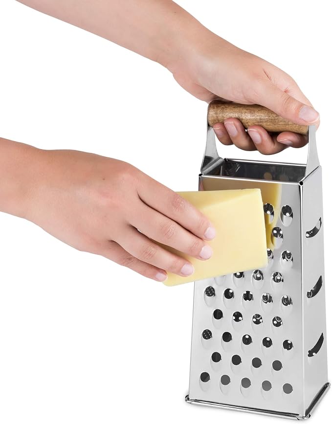 Twine Acacia Wood Handled Cheese Grater, Stainless Steel Grater, Citrus Zester, Reinforced Base, Vintage Kitchenware