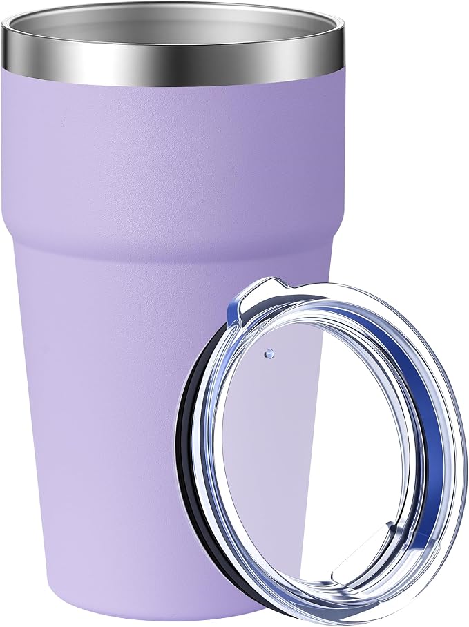 MEWAY 16oz Tumbler Double Wall Vacuum Insulated Travel Mug Bulk, Stainless Steel Tumblers with Lid, Powder Coated Coffee Cups for Cold & Hot Drinks (Lavender,1 Pack)
