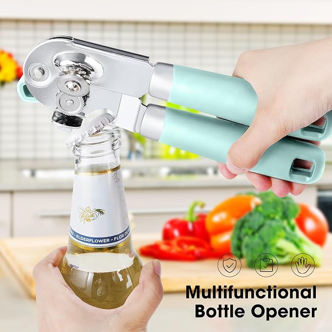 Beneno Heavy Duty Hand Can Opener Manual with Magnet Lid Remover, Mint | Razor-Sharp Carbon Steel Blade, Precise Smooth Cutting Gear, Big Effort-Saving Knob, Soft Grip Handle, Built-in Bottle Opener