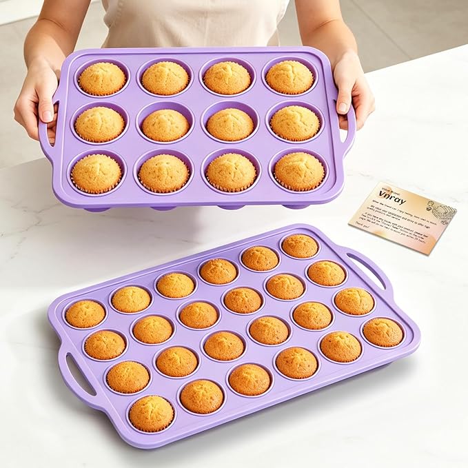 Silicone Muffin Pan Set: Non Stick 12 & 24 Silicone Muffin Pans for Baking | Easy Release - Complete Shaping Each Use Avoid Re-baking - BPA-free Cupcake Tin Reinforced Frame for Oven Home Bakers Vnray