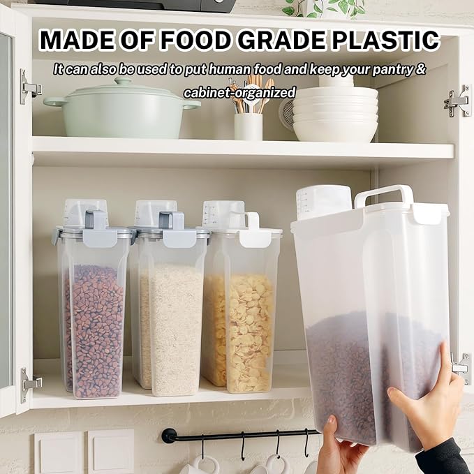 Dog Cat Food Storage Container with Cup (White, 5+10L) | Pet Food Pourable Container Airtight with Large Spout, BPA-Free Plastic Food Dispenser for Pet Food, Bird Seed, Rice, Flour