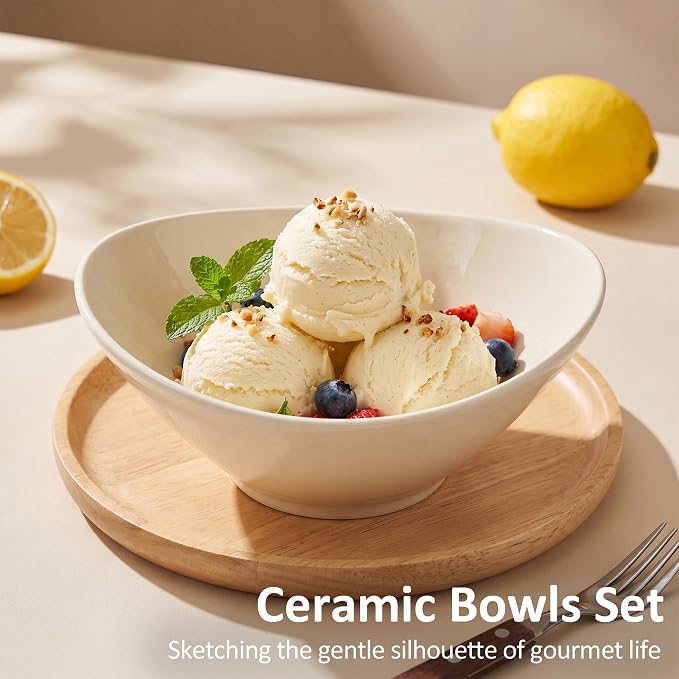 Teocera 6 Inch Ceramic Breakfast Bowls Set of 6, 10 Ounce Small Yogurt Bowls for Salad, Soup, Dessert, Microwave & Dishwasher Safe - Cream