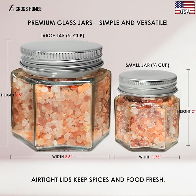Magnetic Spice Jars Combo Pack 21 Set (6 Large 4 oz + 15 Small 2 oz) Refrigerator Hexagon Glass Spice Jar Magnetic Lid Shaker Spice Labels Magnetic Glass Spice Containers for RV Kitchen Fridge Cabinet