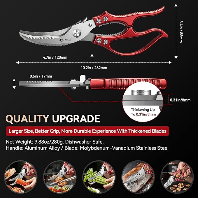 MAD SHARK Heavy Duty Poultry Shears,Spring Loaded Butterfly Meat Scissors | Non-Slip Handle Kitchen Shears, Safety Lock, All Purpose Kitchen Scissors for Chicken, Meat Cutting, Turkey, Fish, Vegetables
