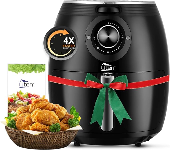 Air Fryer 5.8QT/5.5L, Uten 1700W AirFryer High-Power Electric Hot Temperature Control & Timer Knob, Non Stick Fry Basket, Dishwasher Safe, Apply to Party, Afternoon Tea, Black | Large Capacity 5.5L, 30 Minute Timer, Roast, Bake, Reheat, Nonstick & Dish...