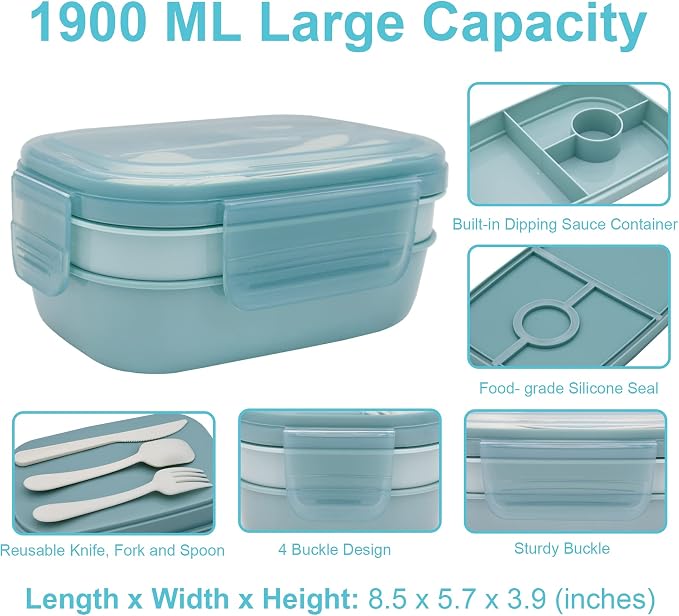 JBGOYON Leakproof Bento Box & Insulated Lunch Bag Set, 4-Piece, Gray/Green | 6-hour thermal retention, includes nested knife fork spoon, 2 reusable snack pouches, designed for adults and kids