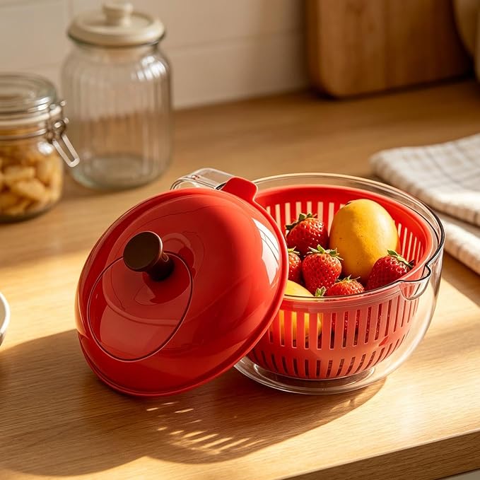 Salad Spinner, Salad Washer And Spinner, Fruit And Vegetable Washer & Dryer, Lettuce Spinners With Vegetable Washing Basket, Fruit Washing Bowl, Easy-Clean Kitchen Gadget For Greens