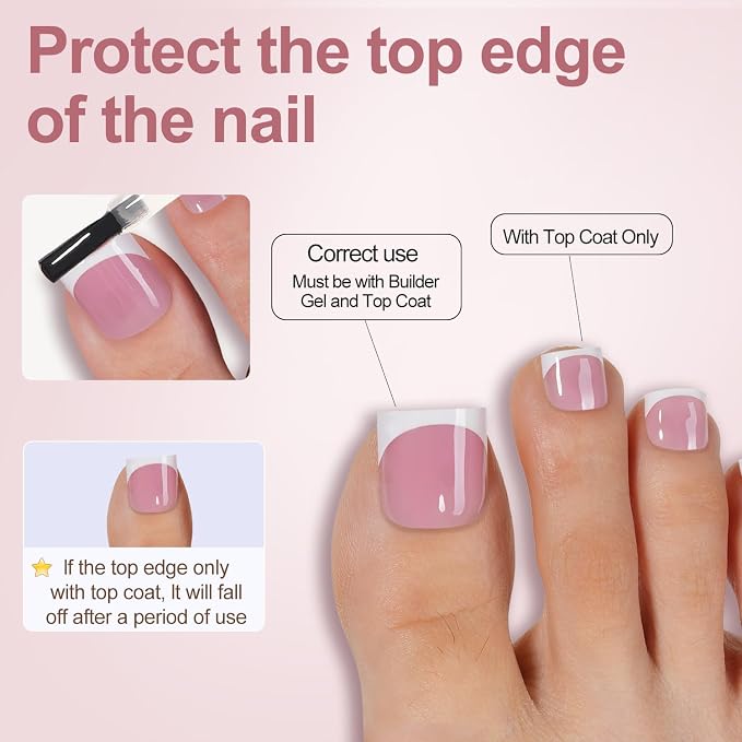 Misssix Press on Toenails Short, French Tip Toe Nails Square, Berry Pink | 300pcs Soft Gel False Toenail, Acrylic Soak off Fake Toe Nails for Women Nail Art DIY 15 Sizes
