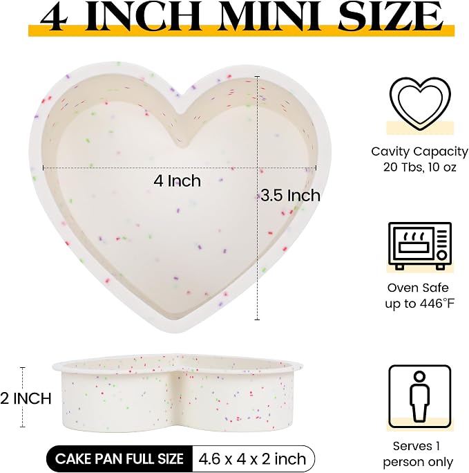 4 Inch Mini Heart Shaped Cake Pans, Cream, Set of 2 | Nonstick, Easy to Clean, BPA-free, Heat Resistant up to 446℉, Oven Safe, Dishwasher safe, for Baking