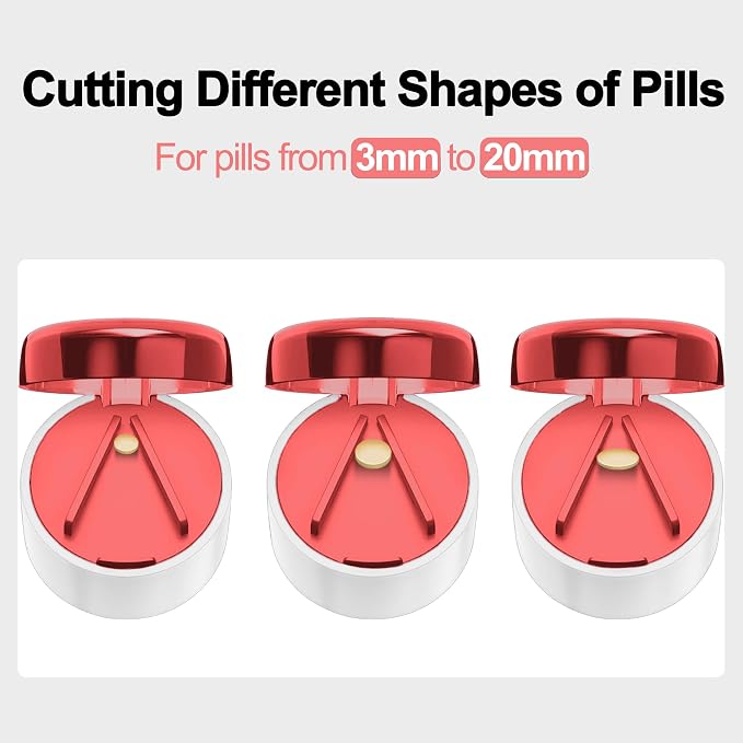 DUBSTAR 3-in-1 Pill Crusher Fine Powder Pill Grinder Pill Cutter Red | Pill Crushers for Elderly and Pet with Pill Storage and Brush, Pill Splitter for Small or Large Pills