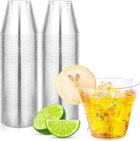 Byvivace 50Counts 9OZ. Clear Plastic Cups, Disposable Cups Classic 9 Ounce Squat Cups Party Tumblers Plastic Wine Glasses Disposable Party Wedding Events