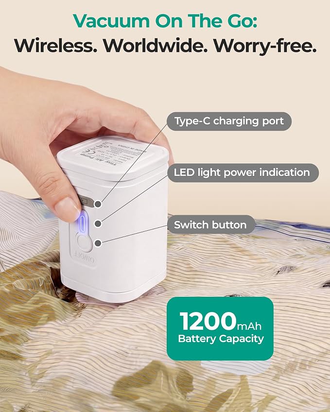 BAGSMART Travel Vacuum Bags with Rechargeable Electric Pump, 15PC Kit | Heavy-duty PA+PE material, Bonus Shoe, Laundry & Toiletry Bags, Save 80% Space Ideal for suitcase packing, travel & home.