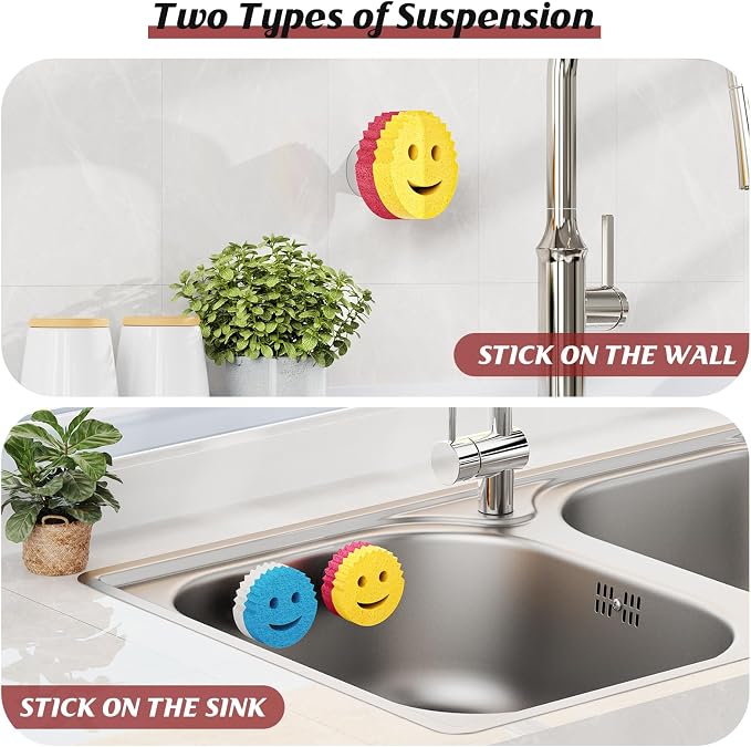 Kontoyo Sponge Holder for Kitchen Sink,Sink Caddy Organizer with Suction Cup Installation for Kitchen/Bathroom, Self Draining,Sponge Caddy for Holding Smiley Sponges-Black