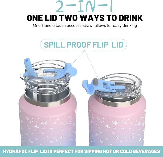 Hydraful 64 oz Tumbler with Handle and Straw - 100% Leak-Proof - Insulated Cup Reusable Stainless Steel Large Water Bottle Travel Mug for Gym, Hiking, and Camping - Gifts for Women Men Him Her