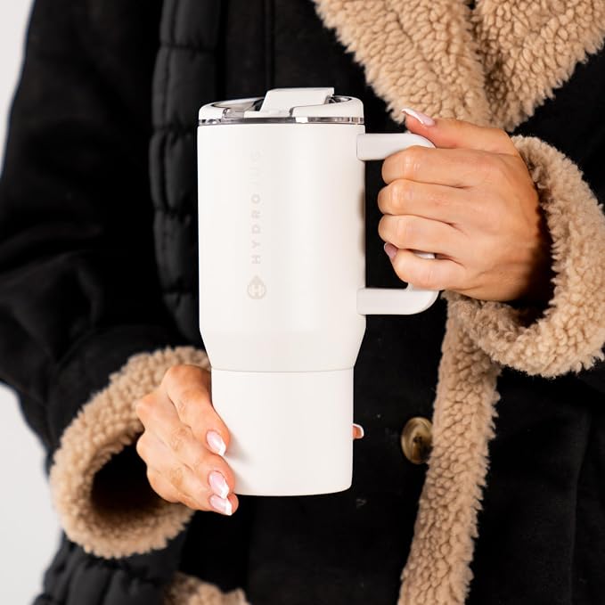 HydroJug Coffee Traveler 20oz Ceramic-Lined Mug with Handle, Linen