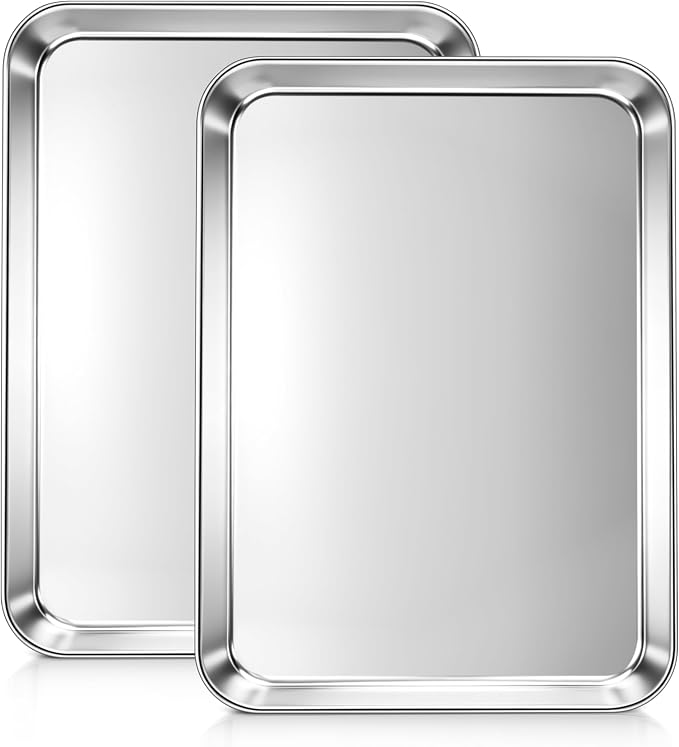 LIANYU Cookie Sheets for Baking, Jelly Roll Pan for Oven, 16x12 Inch, 2PCS | Stainless Steel Baking Tray Pan, Healthy Metal Tray for Home Bakery Hotel Restaurant, Heavy Duty, Dishwasher Safe, No Coating